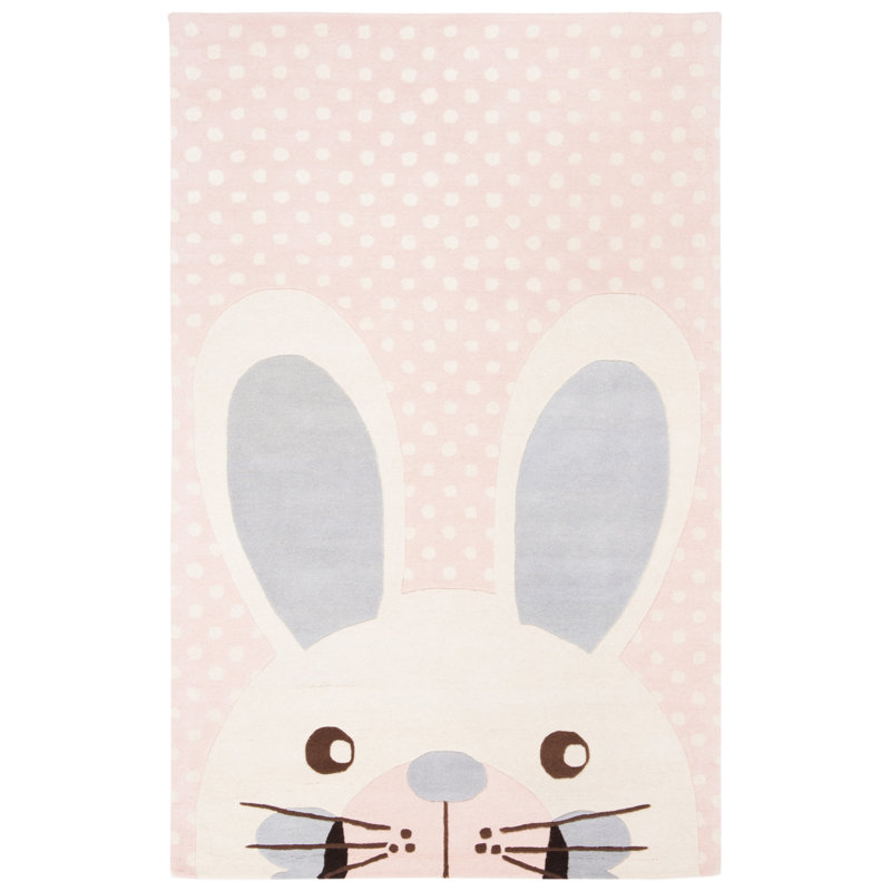 Tapis en laine touffeté à la main Cumby Kids, Rose / Ivoire, Rectangle de 5 pi x 8 pi