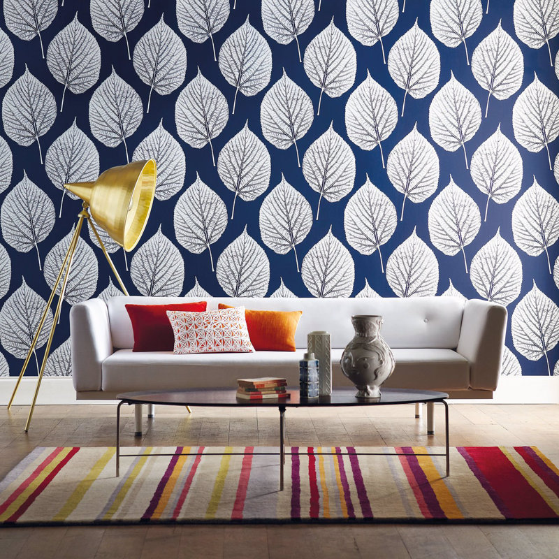Leaf 10.05m x 52cm Wallpaper Roll, Indigo/Chalk