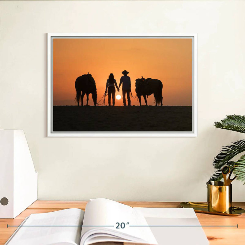 Couple de cowboys, Cadre flottant blanc, 13 po x 9 po