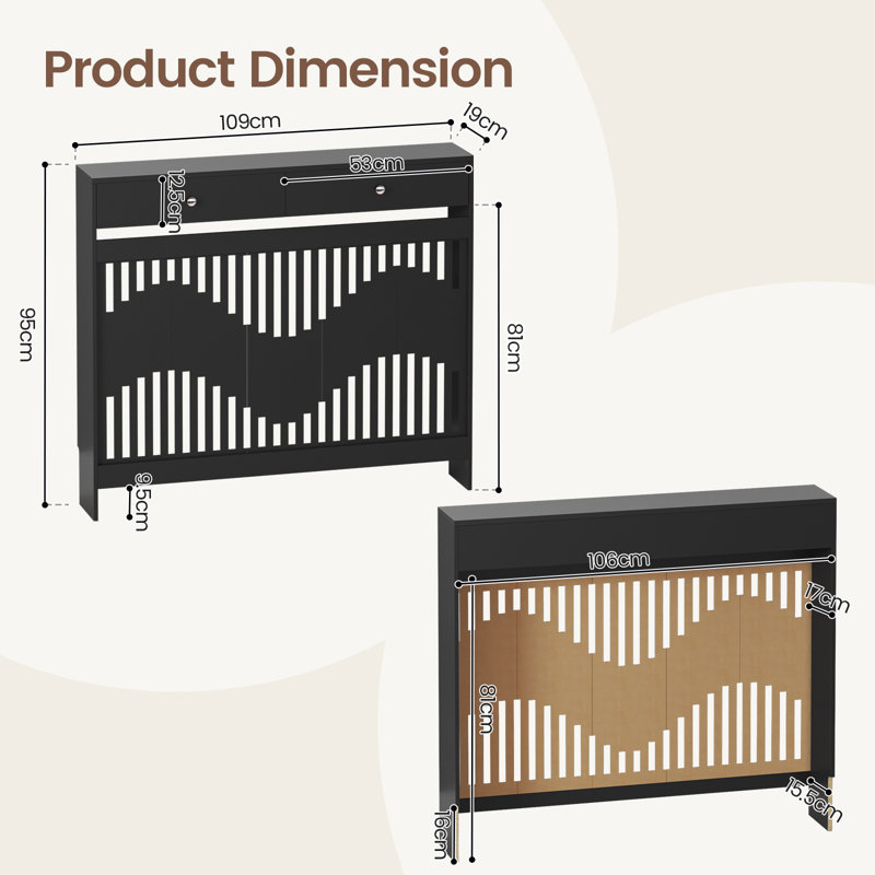Radiator Cover With Drawers, Modern Mdf Wood Cabinet Shelf Heating Cover For Living Room Bedroom Hallway, Black