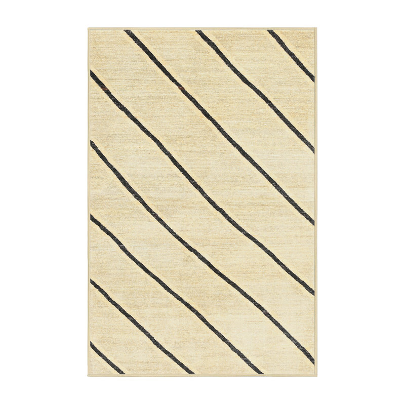 Tapis contemporain crème / gris, Rectangle 4 pi x 6 pi