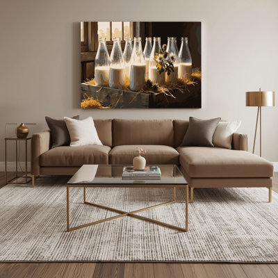«Farm Milk Bottles», art mural sur toile brune