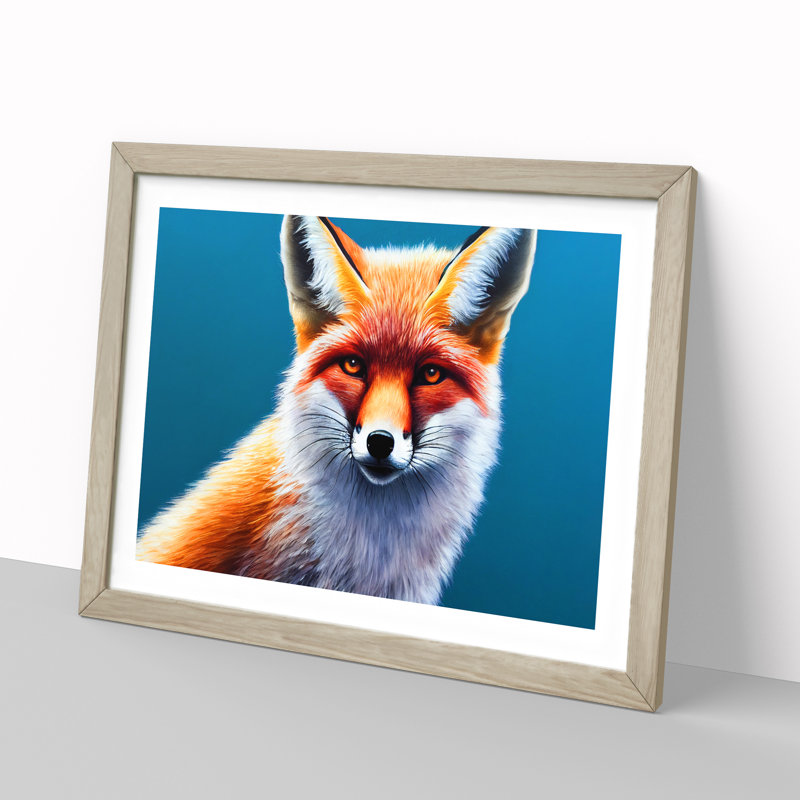 Fierce Fox - Single Picture Frame Print, 25cm H x 34cm W x 2cm D, Oak
