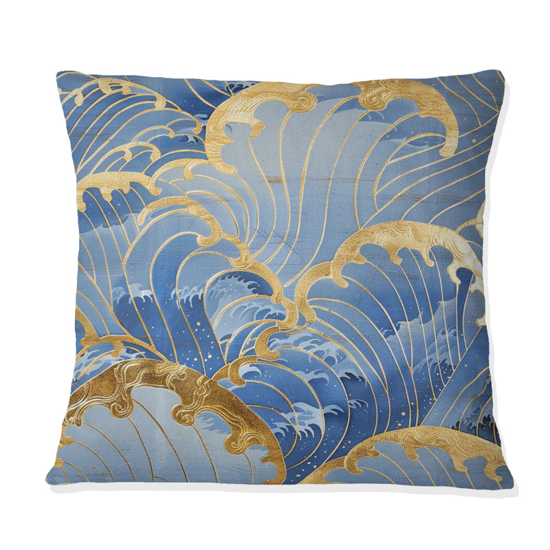 Coussin décoratif bord de mer Gold Blue, H 16 po x l 16 po