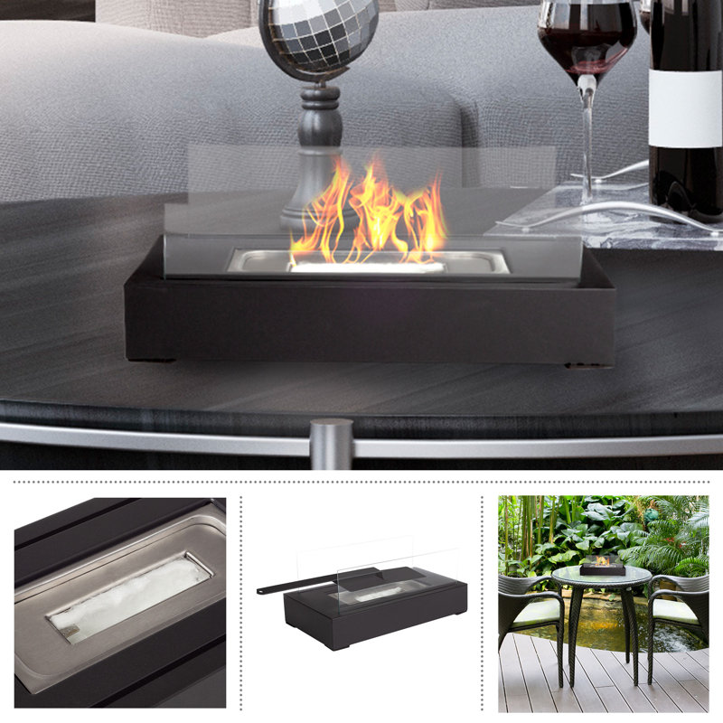 Black Rectangular Bio Ethanol Tabletop Fireplace Set, 2-Pack