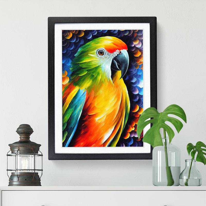 Parrot Vol.2 - Single Picture Frame Painting, Black, 64cm H x 46cm W x 2cm D