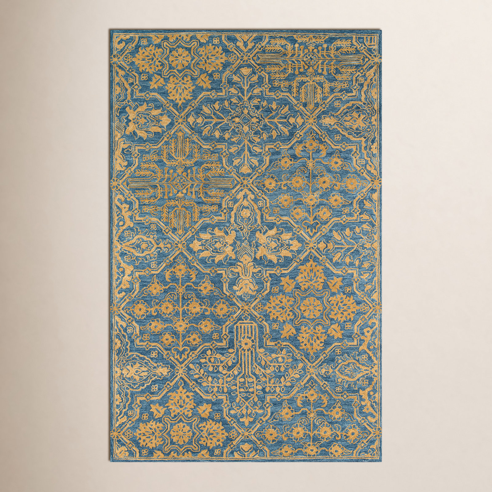 Cece Blue Orange Hand-Tufted Wool Oriental Rug, Rectangle 5' x 8'