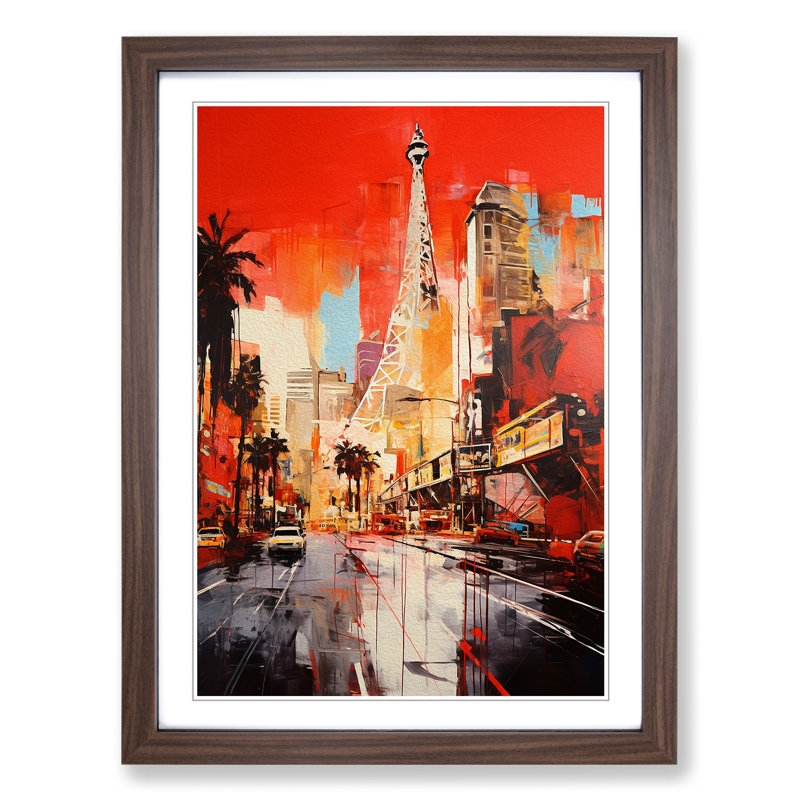 Las Vegas Gestural - Single Picture Frame Print on Wood, 46cm H x 34cm W x 2cm D, Walnut