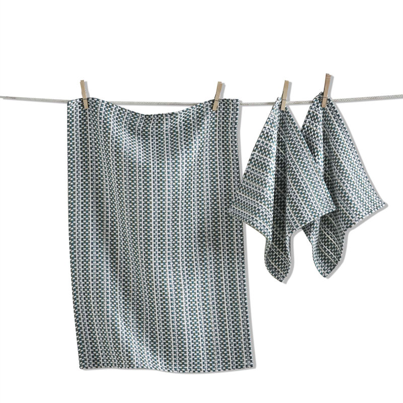 Variegated Dishtowel Kitchen Towel Cotton Cloth Set of 3, Green Multi