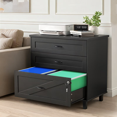 3-Drawer Wooden File Cabinet with Lock, Farmhouse Office Organizer Printer Stand for Home Office, Filing Cabinet Fits Letter and A4 Size