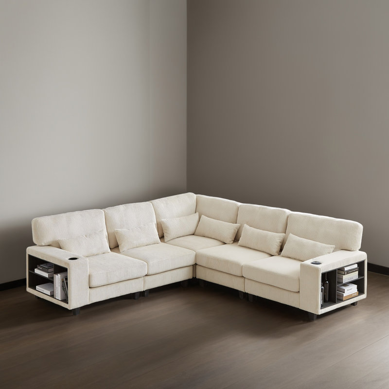 Canapé-lit modulaire 5 pièces pour salon, Velours côtelé beige