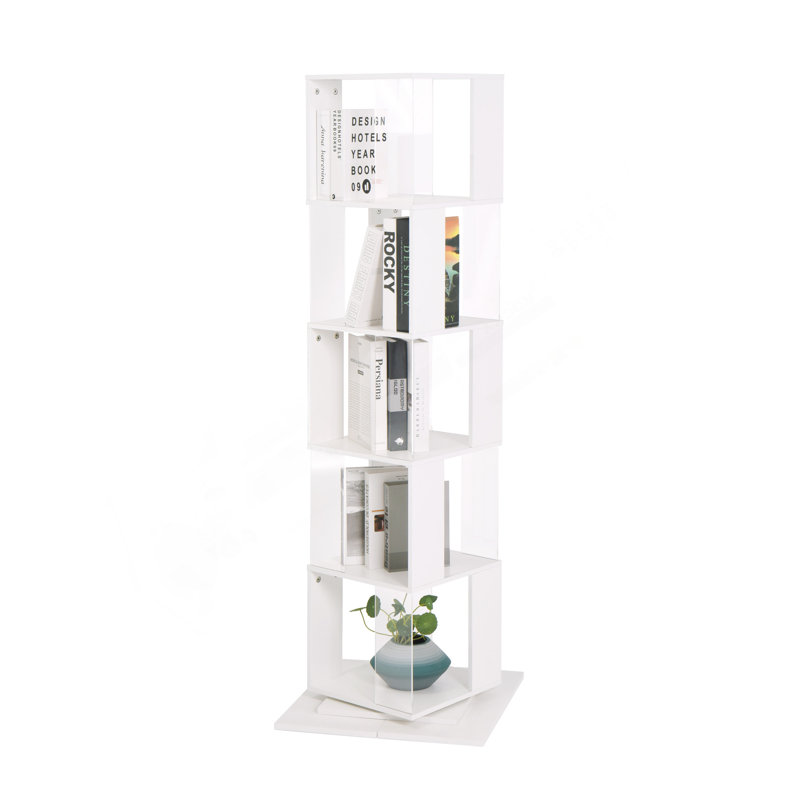5 Tier Rotating Bookshelf, Floor Rack Simple Bookcase  With Acrylic Plate Student Multi-Function Creative Bookshelf For Living Room With Anti-Toppling Base