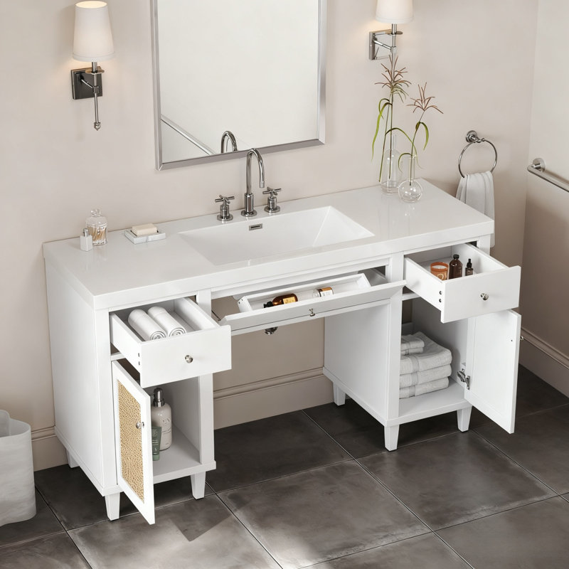 Meuble-lavabo simple 60 po avec lavabo SMC, Blanc