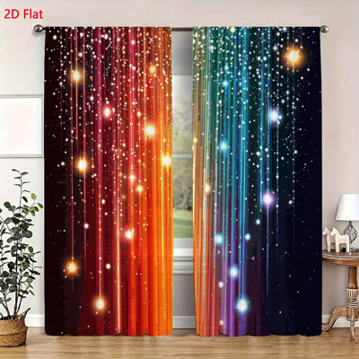 2 Pack Colorful Starry Sky Curtains Galaxy Design Window Drapes Modern Abstract Rainbow Light Decorative Panels For Living Room Bedroom Home Decor