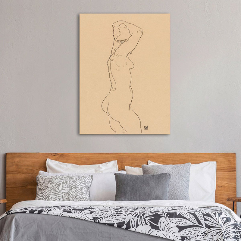Standing Nude, Facing Right by Egon Schiele - Wrapped Canvas Rectangle Print Drawing Print, 100cm H x 70cm W x 4cm D