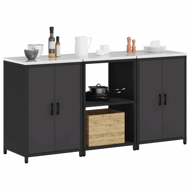  Kitchen Storage Set With Shelf 3 Pcs Black 180 X 50 X 92 Cm, Black