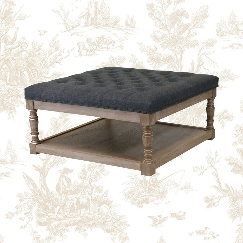 Fontanet 34" Wide Tufted Square Cocktail Ottoman/Coffee Table, Beige/Dark Gray