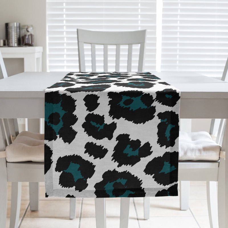 Animal Print Table Runner, 90" x 16", White/Dark Green/Black