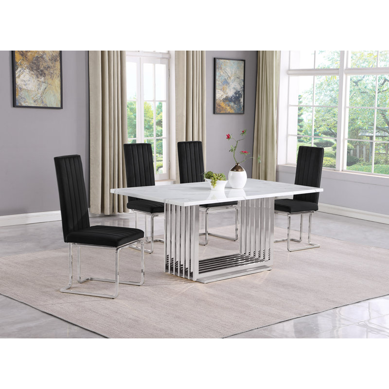 Ensemble de salle à manger Gagner, 5, Noir / argent, Argent