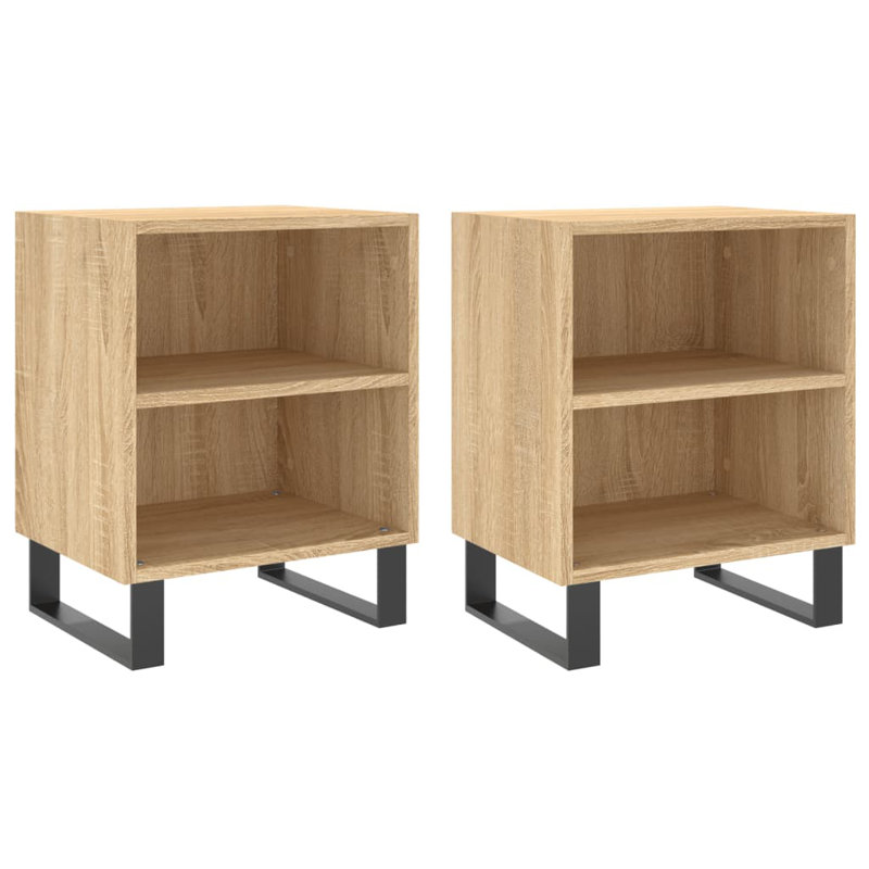 Mariacecilia 40cm W Iron Bedside Table, Sonoma Oak, Set of 2