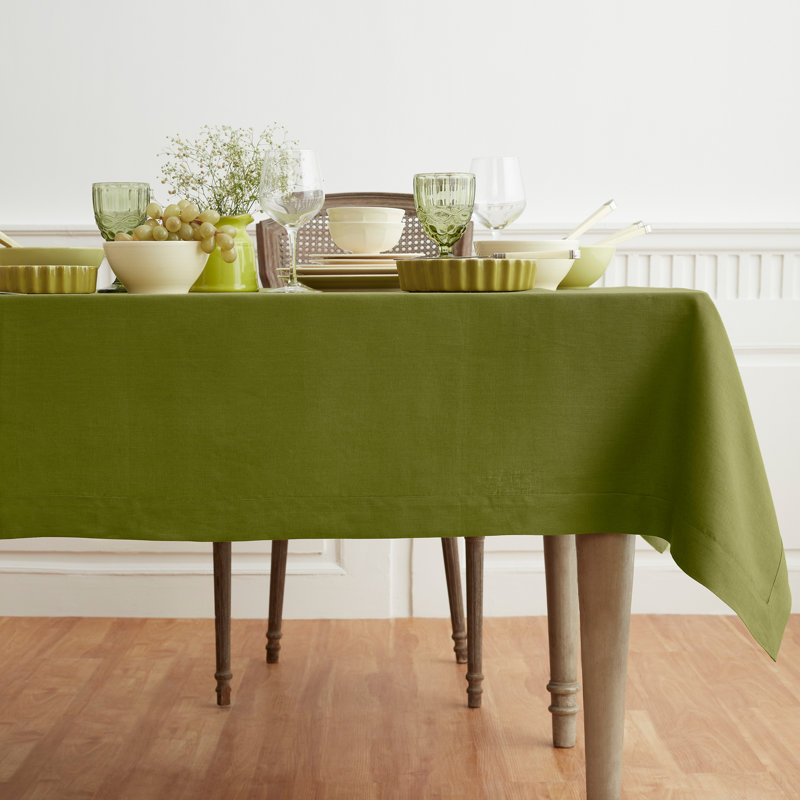 100% Pure Linen Tablecloth - Fete, Avocado, 120" L x 60" W