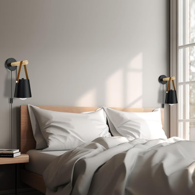 Wall Sconces Set Of Two Matte Black Plug In Sconces Wall Lighting