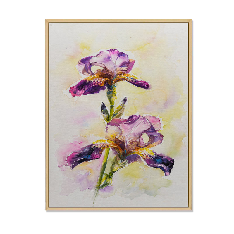 Aquarelle Iris fleur rose - décoration murale traditionnelle sur toile, H 40 po x l 30 po x P 1,5 po