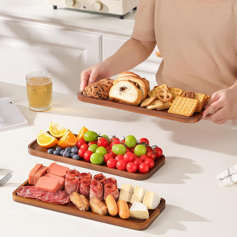 Solid Acacia Wood Serving Tray And Platter, Rectangle Mini Charcuterie And Cheese Board For Kitchen, Bathroom, And Home Decor