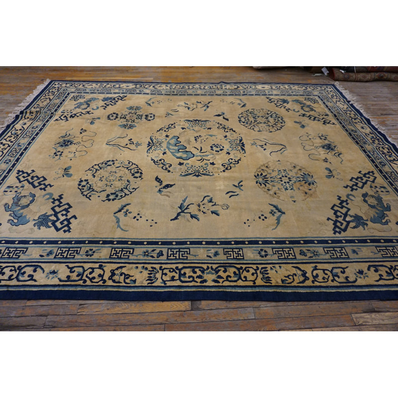 Wool Ivory Chinese Antique Room Size - Peking 1920s Rectangle Knotted Rug