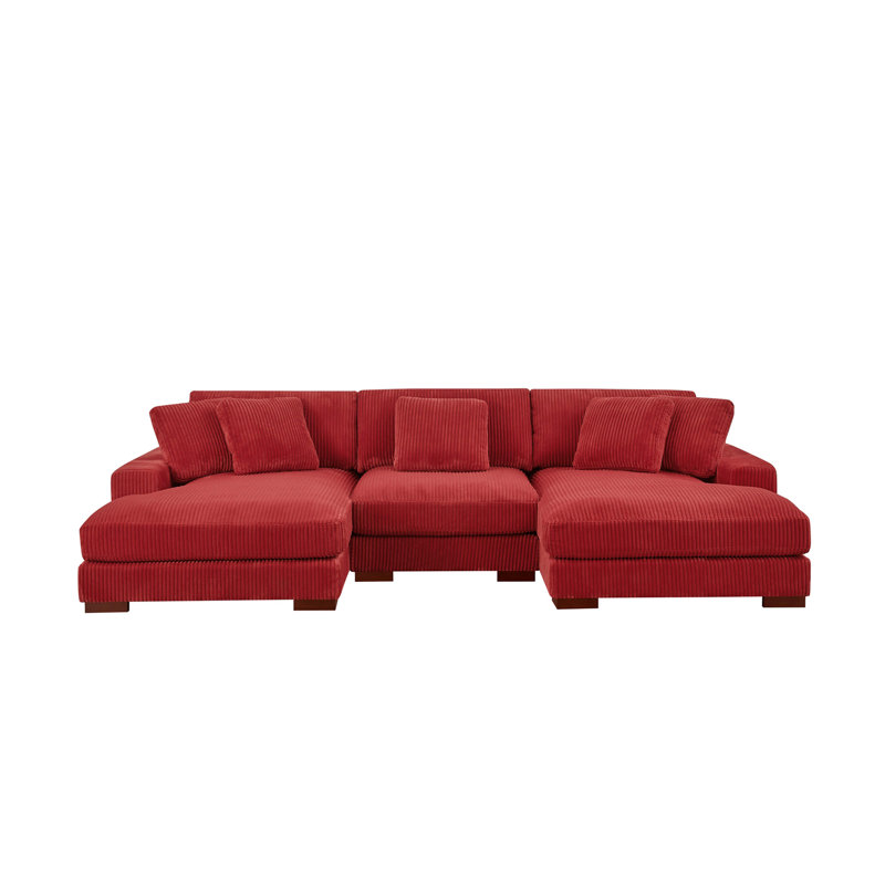 Grand canapé modulaire à double assise en velours côtelé Large Seating, Velours côtelé rouge
