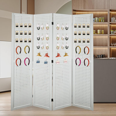 Wood Room Divider Pegboard Display Folding Privacy Screen