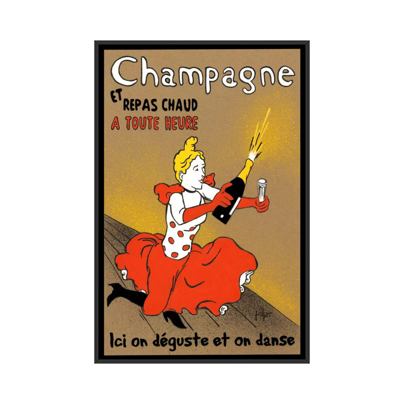 « hommage to lautrec », affiche rétro sur toile, H 26 po x l 18 po x P 1,5 po, Toile avec cadre noir, Pas de tapis