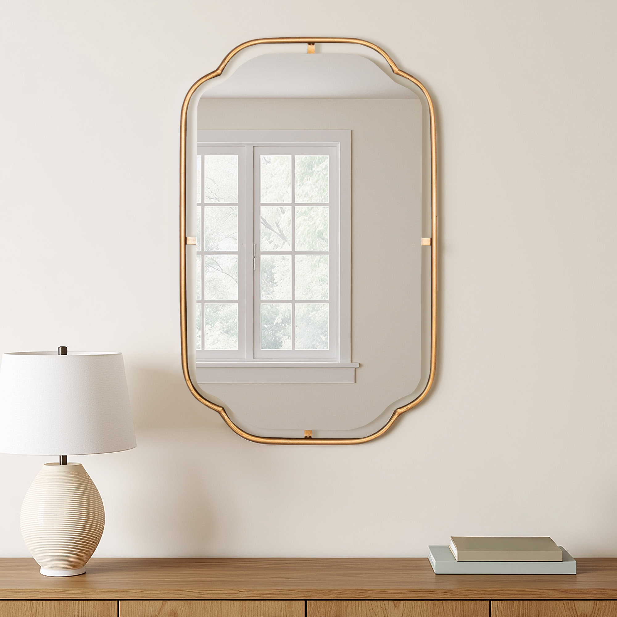 Moors Modern & Contemporary Accent Mirror, Brushed Gold, 34" H x 22.25" W