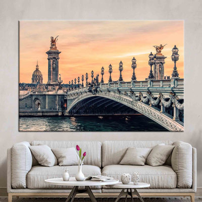 "Pont au coucher du soleil d'Alexandre III", reproduction d'art sur toile de haute qualité
