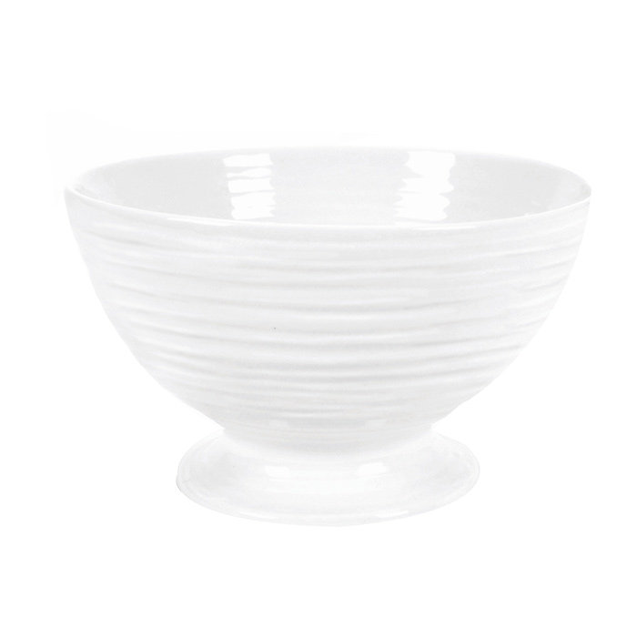 White Ridged Ceramic Footed Serving Bowl, 5.5 Inch