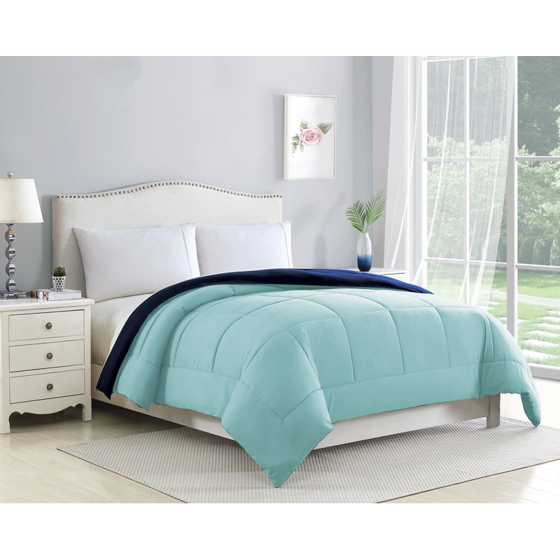 Bibb Home Reversible 2-Tone Down Alternative Comforters, King, Navy/Aqua