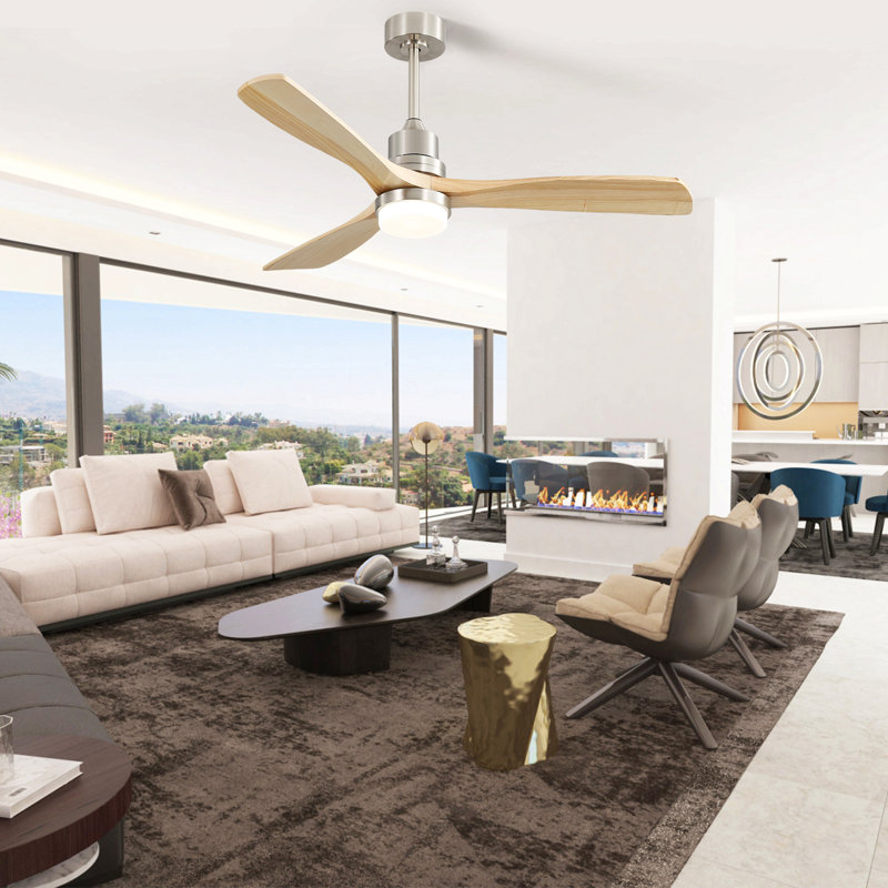 Ventilateur de plafond 52 pouces avec moteur à courant continu réversible à 3 vitesses et 3 lumières à DEL à intensité variable pour chambre à coucher