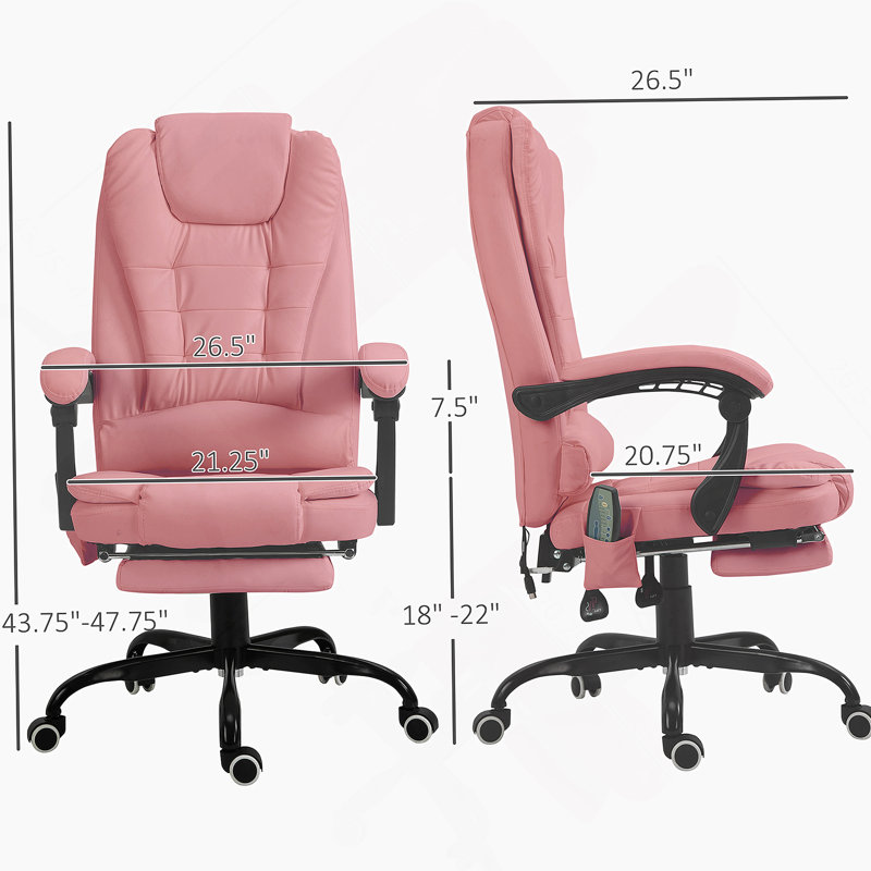 Fauteuil de massage vibrant à 7 points avec dossier haut et fonction inclinable, rose