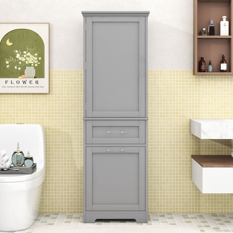 Lussan Modern Wood Freestanding Bathroom Cabinet with Adjustable Shelf and Two Drawers, Gray