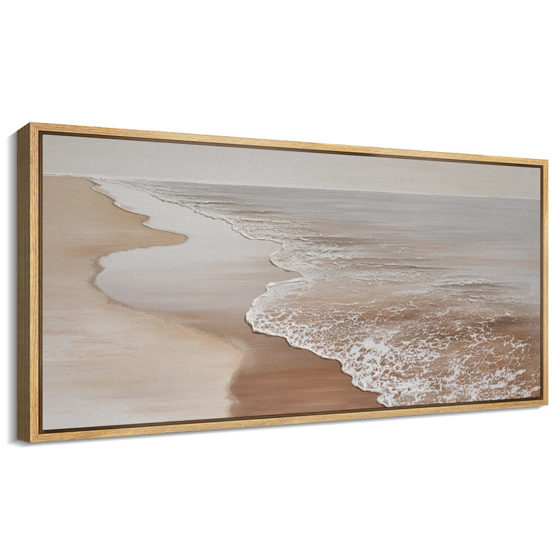 Calm Neutral Beach Shoreline Coastal Landscape Wall Decor Extra Large Pictures Framed Canvas Print Wall Art, Natural