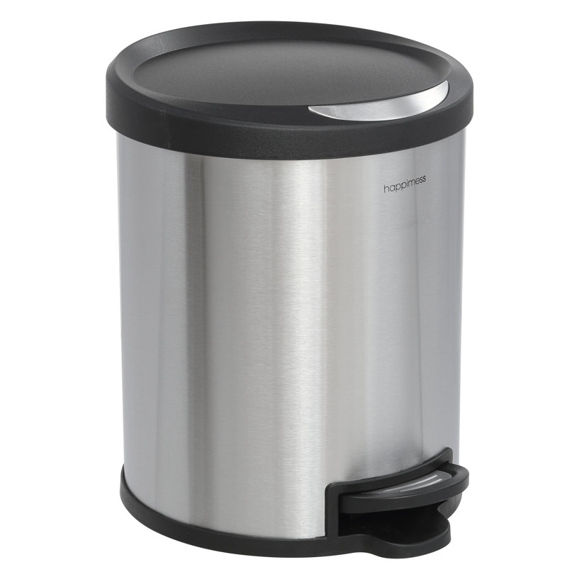 Oscar Stainless Steel Cylinder Step Trash Can Set with Black Lid