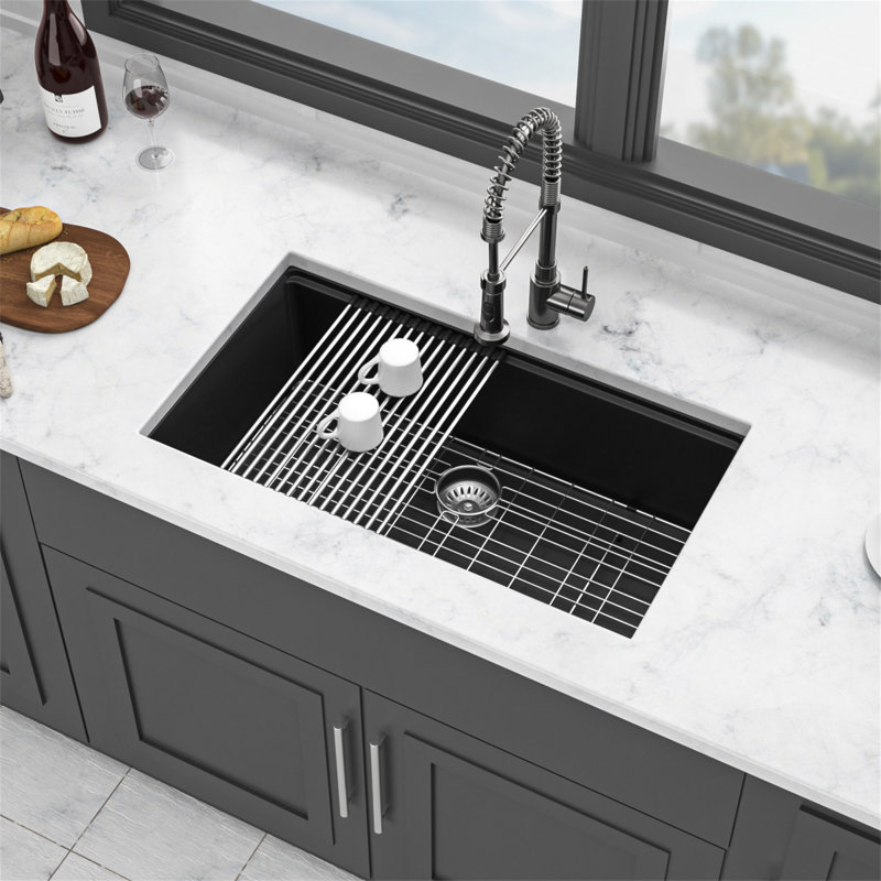 Quartz Kitchen Sink - 30X19" Granite Composite Workstation Undermount Kitchen Sink, Black