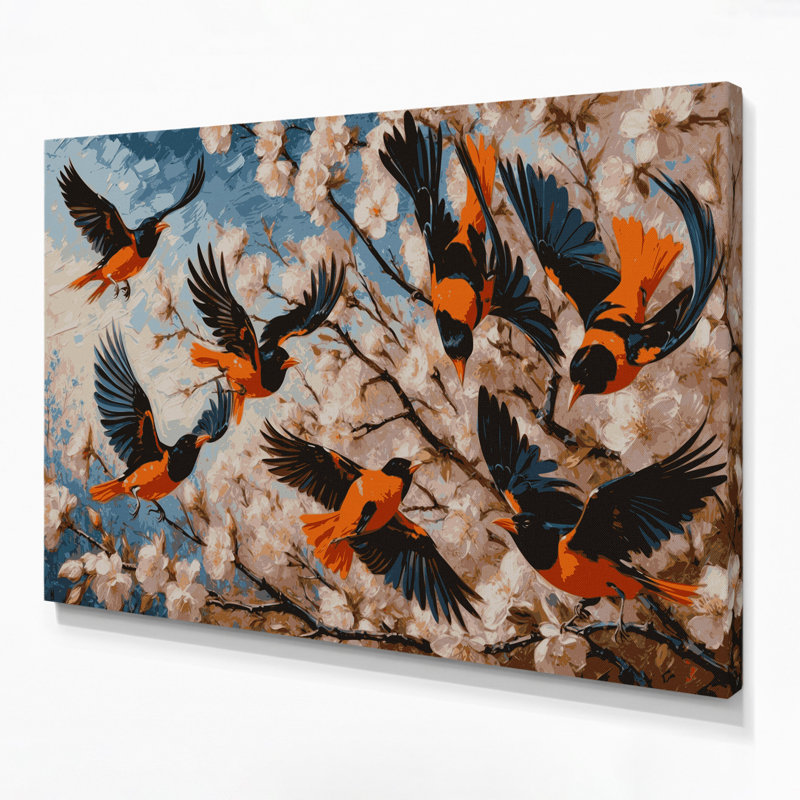 «Birds Baltimore Oriole», art mural sur toile grise, H 11 po x l 14 po