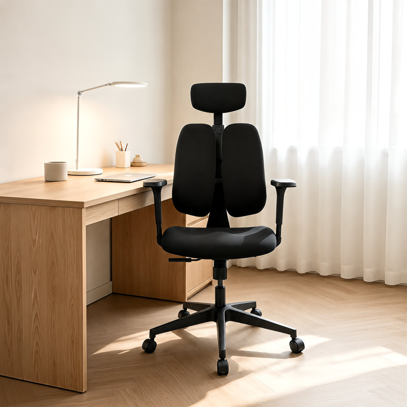 Ergonomic Split-back Office Chair with Adjustable 2d Headrest and 4d Armrests, Without Footrest