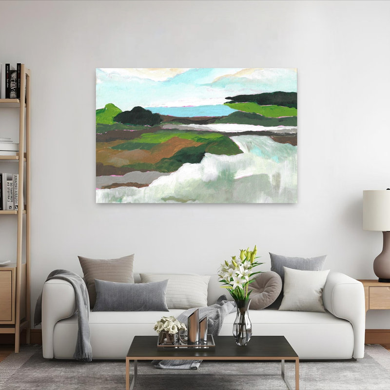 «Vibrant River Landscape Abstract Peaceful Serene Landscape Nature», art mural, 40" H x 60" W
