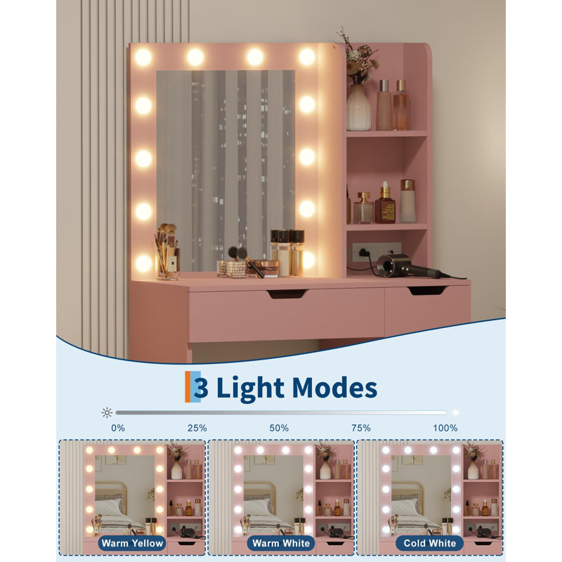Dressing Table with Mirror, Pink