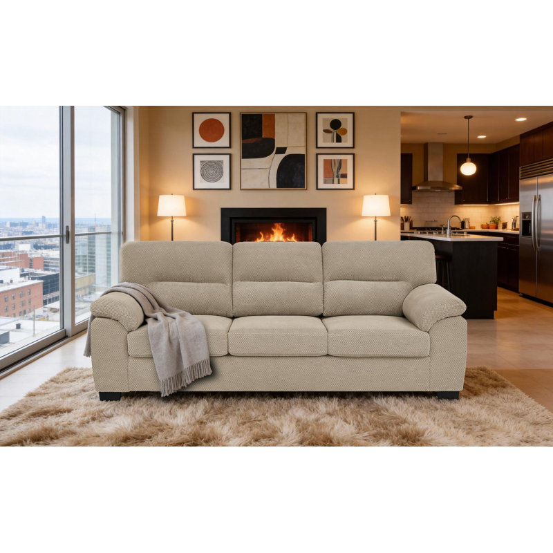 Upholstered Sofa, Camel Polyester
