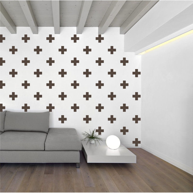 Décalcomanie murale à motifs croisés suisses, H 6 po x l 6 po x P 0,01 po, Brun