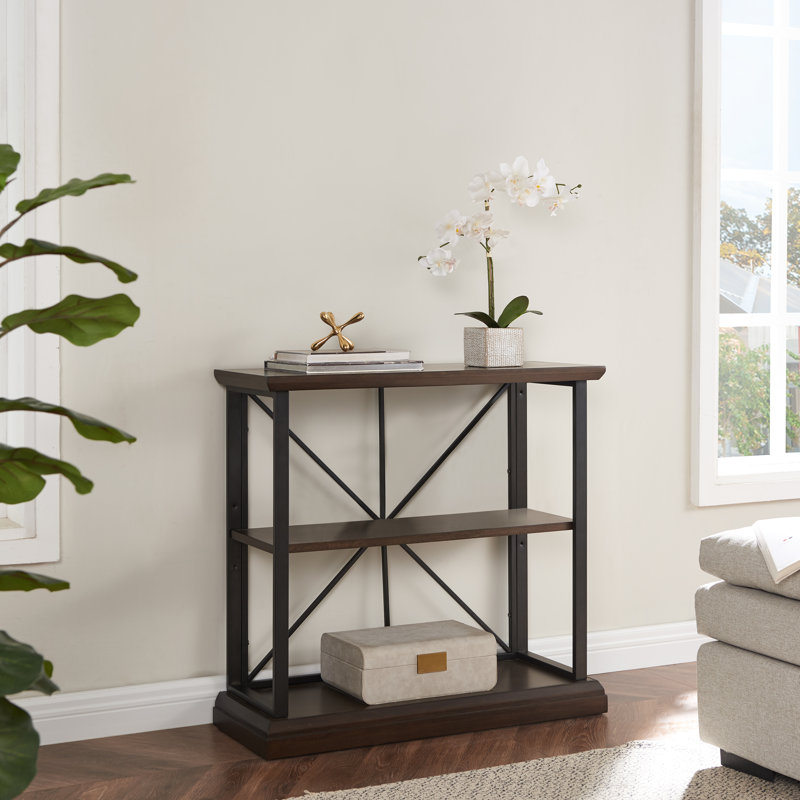 Finnick Solid + Manufactured Wood Bookshelf, Matte Black/Dark Brown