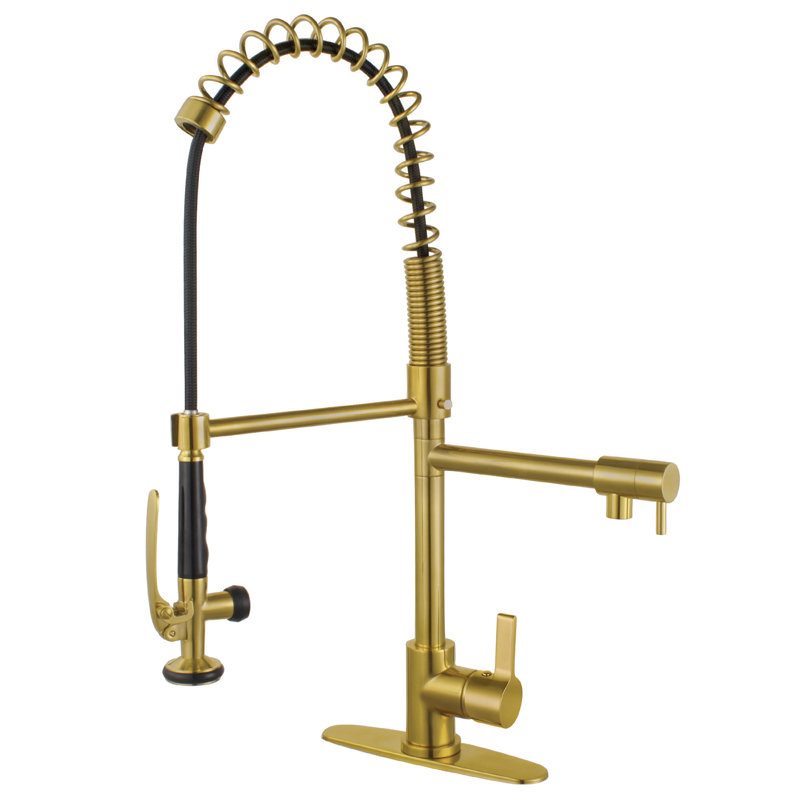 Robinet de cuisine monocommande à 1 trou à fixation sur comptoir Kingston Brass Continental, Laiton brossé